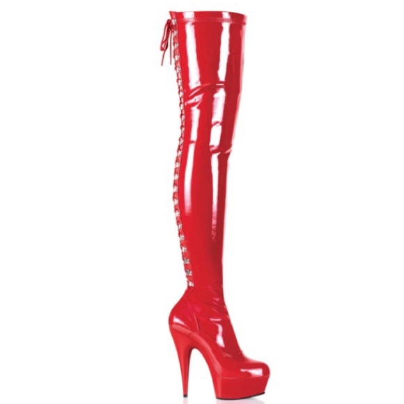 COPY - Pleaser Red Thigh High Boots - Delight 3063 - Picture 2 of 7